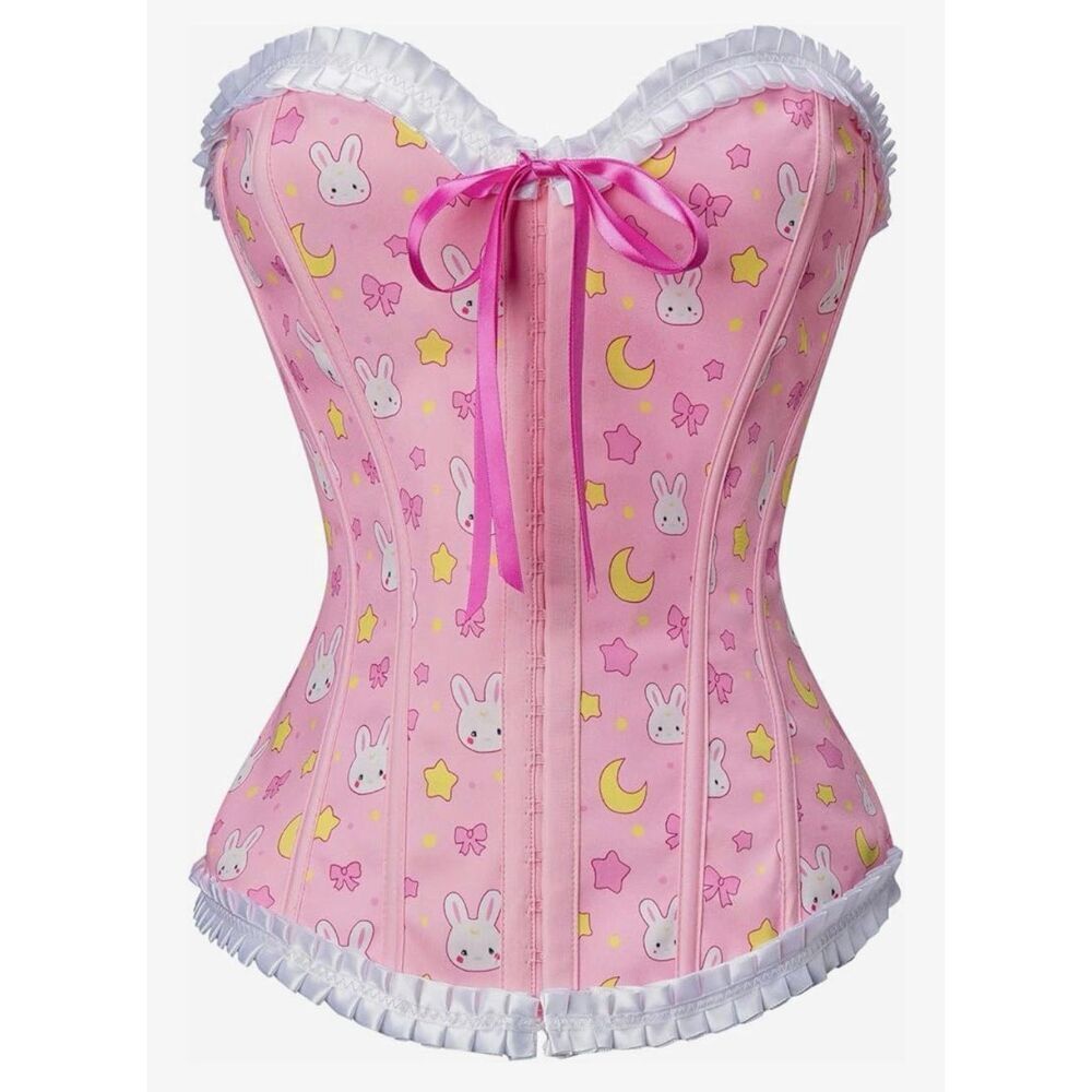Littleforbig Lace Up Boned Overbust Corset Bustier Bodyshaper Top SZ XS #2551